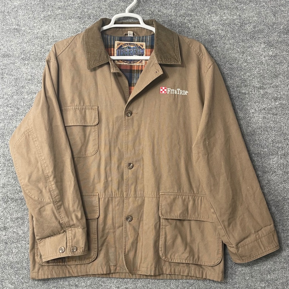 Dunbrooke Upstream Barnstorm Chore Jacket Mens L Tan Plaid Lined Corduroy Collar